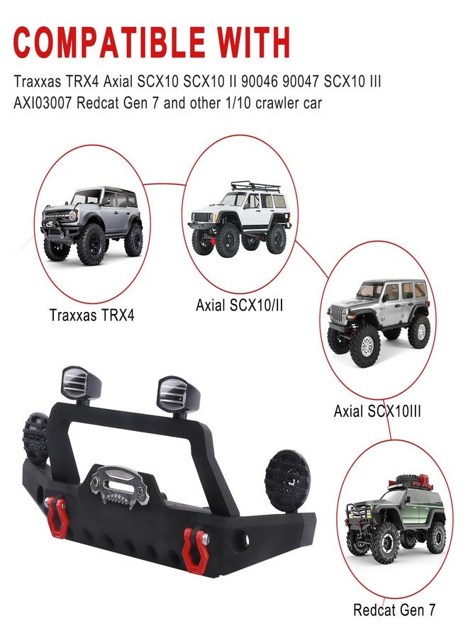 FriHobby 1/10 RC Crawler Front Bumper Mounts Set Metal w/Winch & 5mm LED White Lights for TRX-4 Axial SCX10 II 90046 SCX10 III AXI03007 Redcat Gen 7 - Image 5